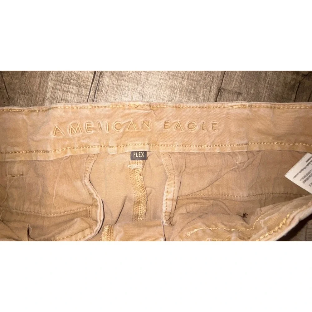 American Eagle Flex Khaki Chino Pants Mens 32x36 Tan Straight Leg Cotton Stretch